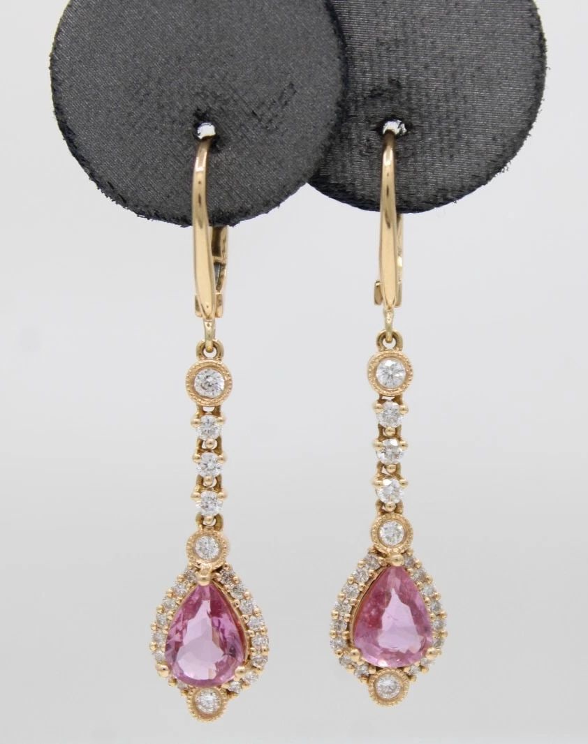 MICHAEL CHRISTOFF 18K ROSE GOLD PINK SAPPHIRE & DIAMOND DANGLE EARRINGS (1 of 2)