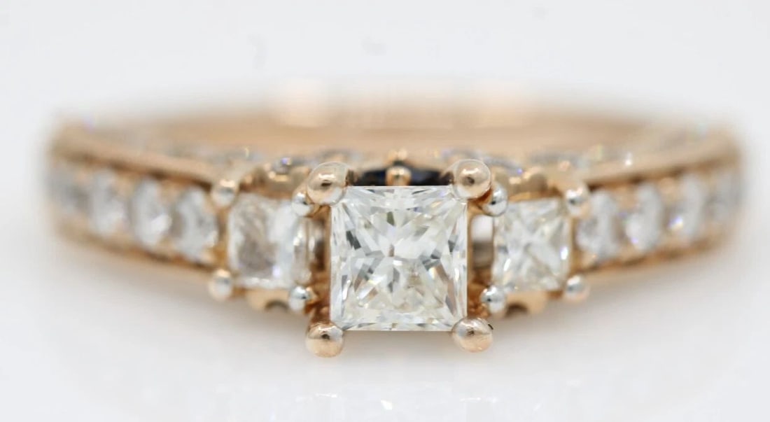 VERA WANG 14K ROSE GOLD 2 TCW PRINCESS-CUT DIAMOND THREE STONE ENGAGEMENT RING (1 of 2)