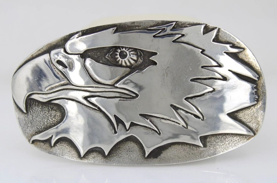 NATIVE AMERICAN YAQUI DANNY ROMERO STERLING SILVER 4" BELT BUCKLE - 160.4 GRAMS (1 of 2)