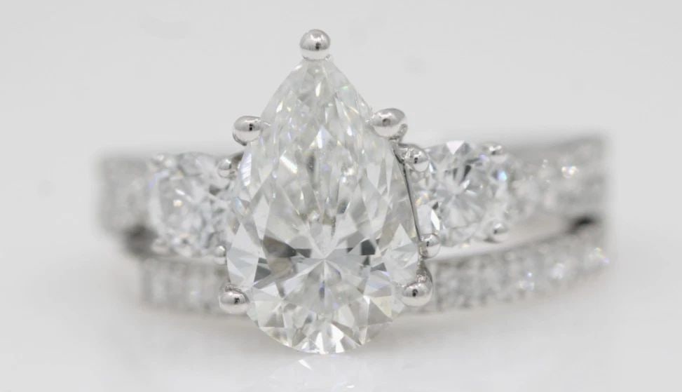 14K WHITE GOLD 2.82 TCW LAB GROWN PEAR-SHAPED DIAMOND ENGAGEMENT RING SET (1 of 2)