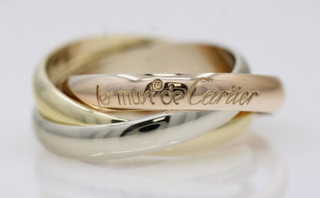 VINTAGE CARTIER 18K YELLOW, ROSE, WHITE GOLD ETERNITY TRINITY RING SIZE 7 / 54 (1 of 2)