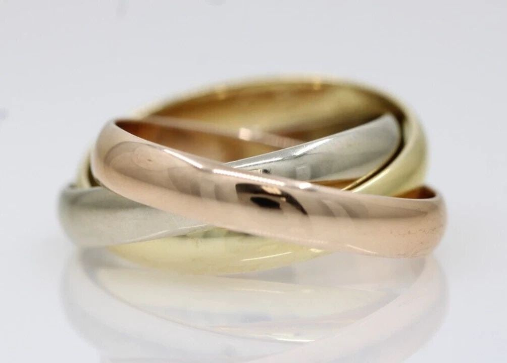 CARTIER 18K YELLOW, ROSE, WHITE GOLD ETERNITY TRINITY RING SIZE 6 / 52 - 7.1 G (1 of 2)