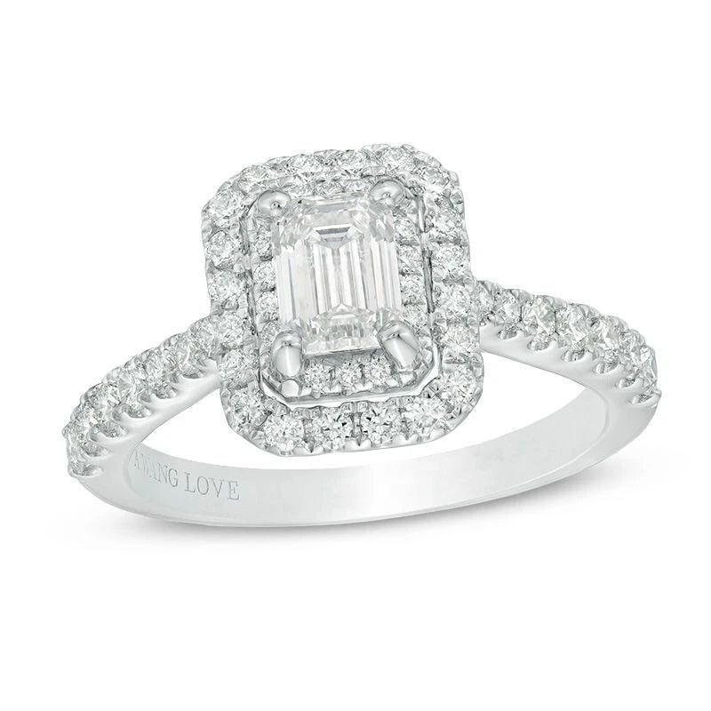 VERA WANG 14K WHITE GOLD 1.33 CT NATURAL EMERALD CUT DOUBLE HALO ENGAGEMENT RING (1 of 2)