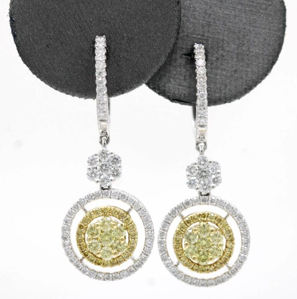 18K WHITE GOLD NATURAL YELLOW & WHITE DIAMOND FLOWER DANGLE EARRINGS 5.5 GRAMS: 18K WHITE GOLD NATURAL YELLOW & WHITE DIAMOND FLOWER DANGLE EARRINGS 5.5 GRAMS 18K WHITE GOLD NATURAL YELLOW & WHITE DIAMOND FLOWER DANGLE EARRINGS 5.5 GRAMS Description 18K White Gold Natural Yellow 