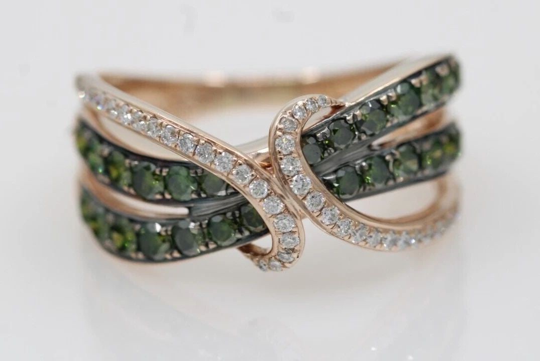 LEVIAN 14K ROSE GOLD EXOTICS 1.25 CT GLADIATOR GREEN & WHITE DIAMOND RING SIZE 8 (1 of 2)