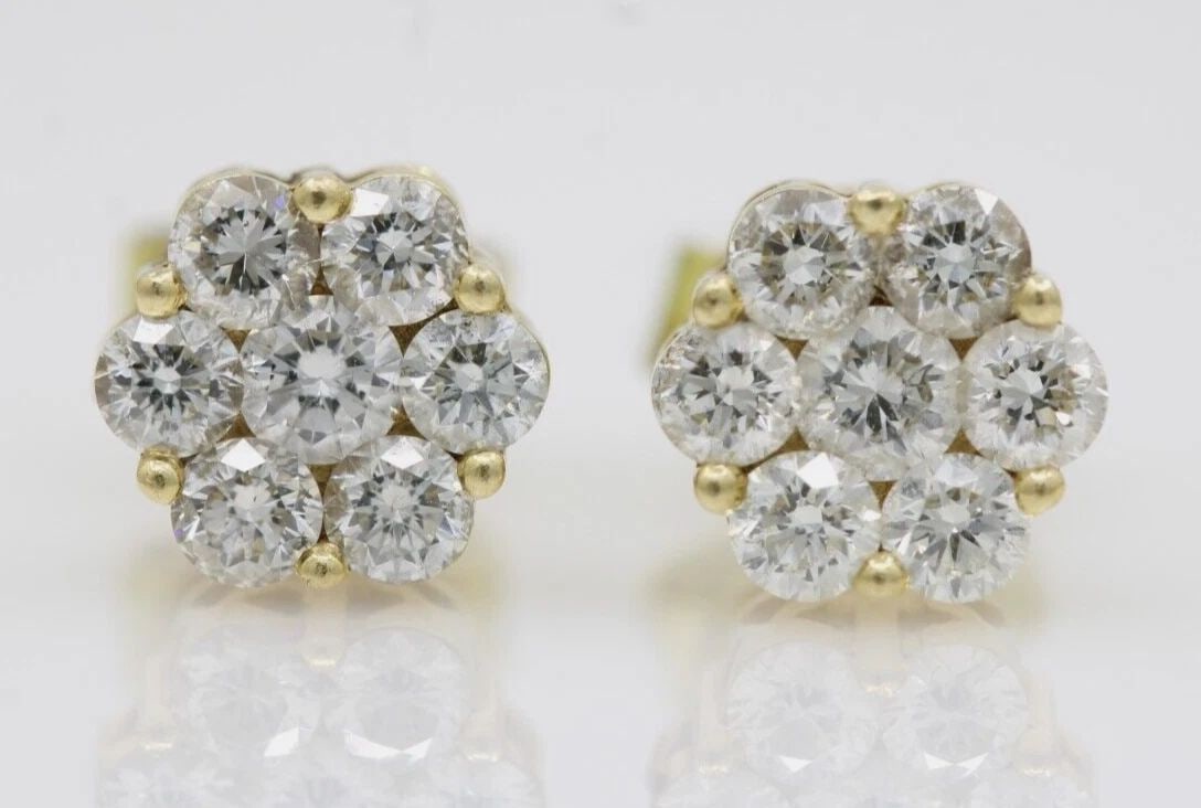 ICEBOX 18K YELLOW GOLD 1.5 TCW NATURAL DIAMOND FLOWER CLUSTER STUD EARRINGS (1 of 2)
