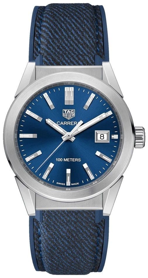 TAG HEUER CARRERA 36MM NAVY DATE DIAL QUARTZ WATCH W/ BLUE BAND WBG1310.FT6115 (1 of 2)