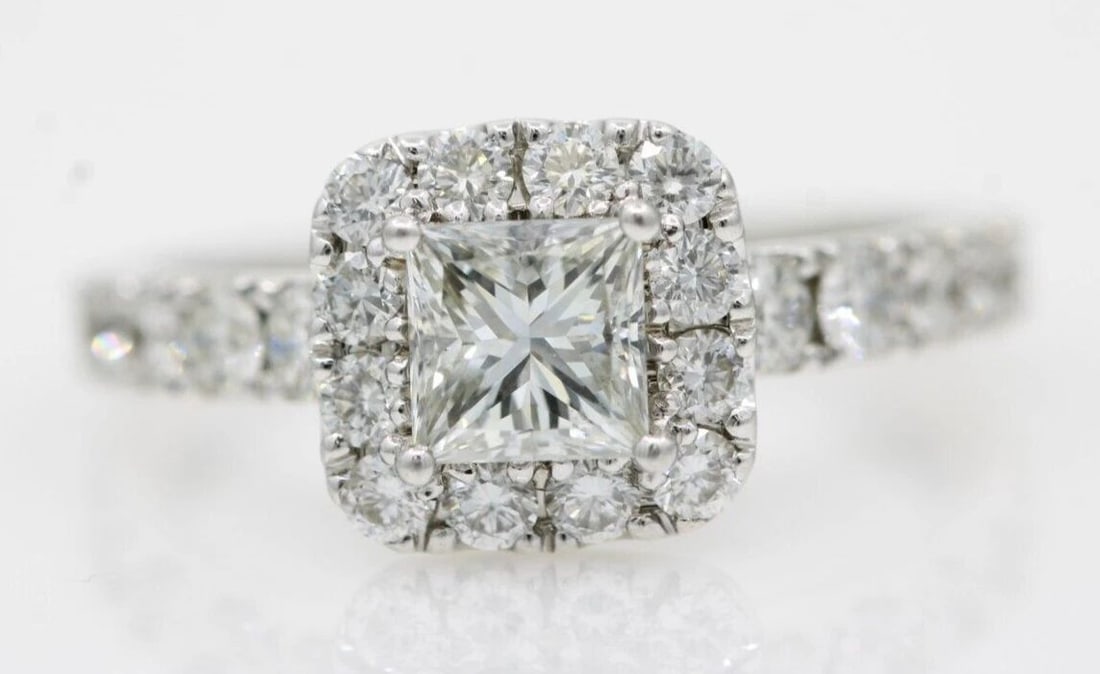NEIL LANE 14K WHITE GOLD 1.6 TCW NATURAL DIAMOND PRINCESS CUT ENGAGEMENT RING (1 of 2)