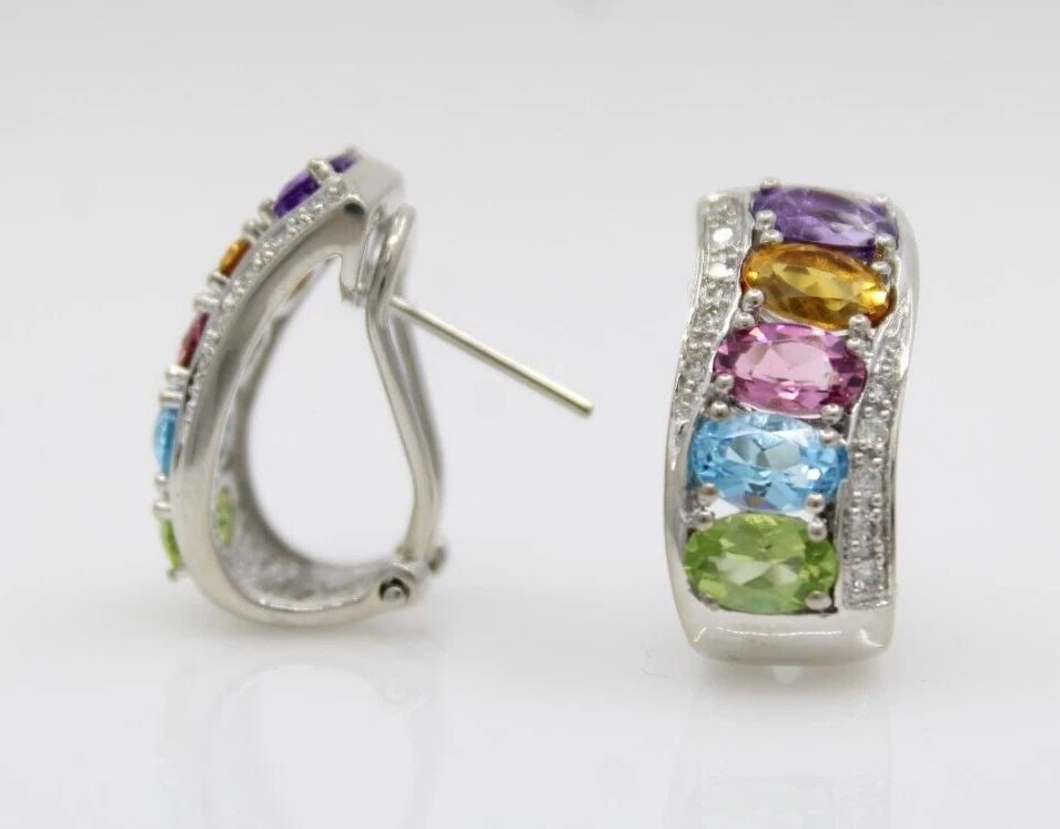 LE VIAN 14K WHITE GOLD DIAMOND & MULTICOLOR GEMSTONE EARRINGS (1 of 2)