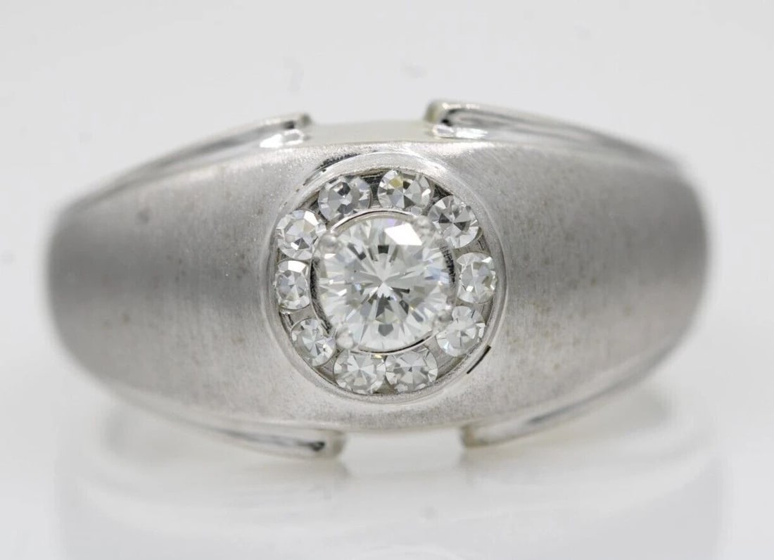 14K WHITE GOLD 0.45 TCW NATURAL DIAMOND MEN'S RING SIZE 9.5 - 7.7 GRAMS (1 of 2)