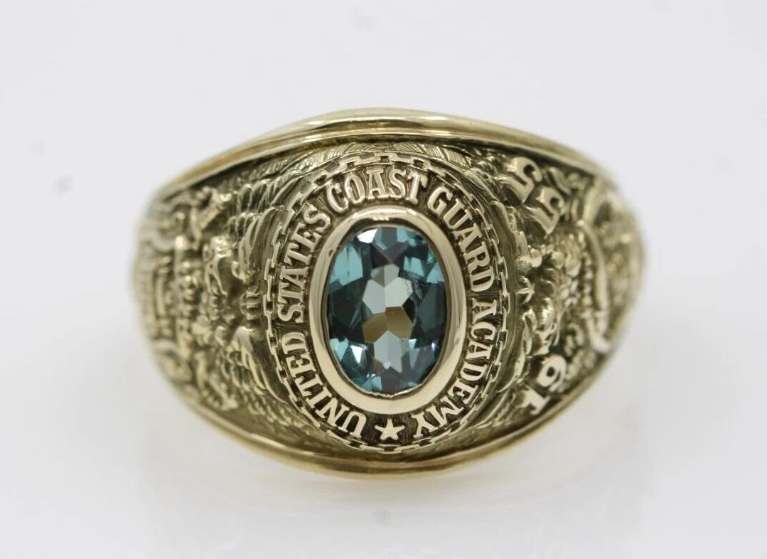 VINTAGE 14K YELLOW GOLD 1955 U.S COAST GUARD ACADEMY CLASS RING SIZE 7 ~ 7.8G (1 of 2)