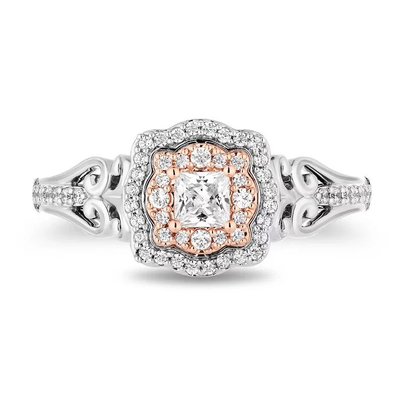 DISNEY 14K TWO-TONE GOLD BELLE PRINCESS-CUT DIAMOND ORNATE ENGAGEMENT RING SZ 10: DISNEY 14K TWO-TONE GOLD BELLE PRINCESS-CUT DIAMOND ORNATE ENGAGEMENT RING SZ 10 Description ***Stock Photos #1-4*** Disney 14K Two-Tone Gold Belle Princess-Cut Diamond Ornate Engagement Ring Ring is 