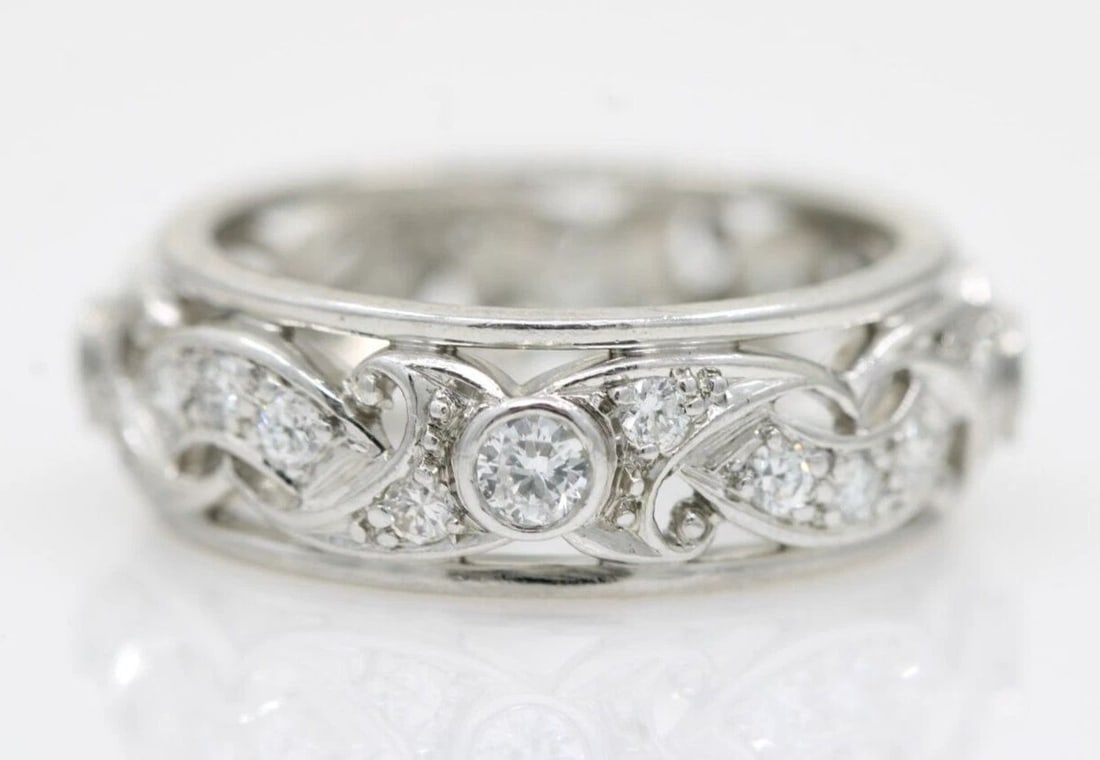 PLATINUM 0.65 TCW NATURAL DIAMOND ETERNITY BAND RING SIZE 5.5 - 7.7 GRAMS (1 of 2)