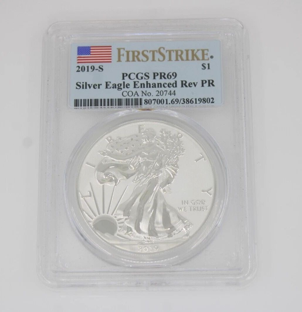 2019-S US SILVER EAGLE ENHANCED REV PROOF FIRST STRIKE PCGS PR69 COA 20744 (1 of 2)