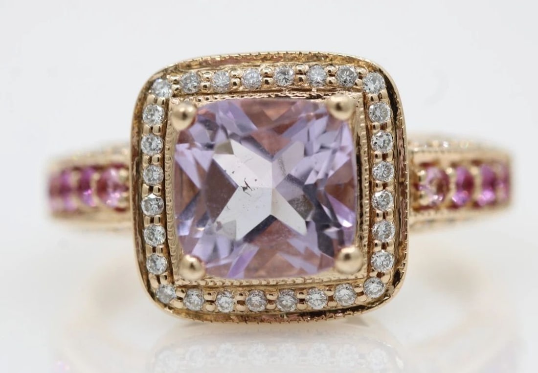 LEVIAN 14K STRAWBERRY GOLD AMETHYST, SAPPHIRE & DIAMOND RING SIZE 6.5 - 6 GRAMS (1 of 2)