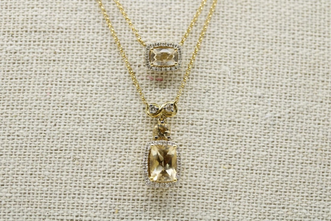 LE VIAN 14K YELLOW GOLD 1.7 TCW MORGANITE & DIAMOND DOUBLE PENDANT 18" NECKLACE (1 of 2)