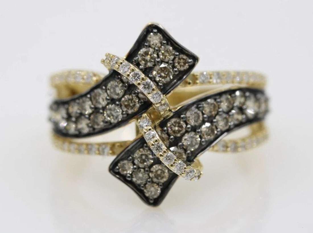 LE VIAN 14K YELLOW GOLD 1.2CT CHOCOLATE & WHITE DIAMOND GLADIATOR CROSSOVER RING (1 of 2)