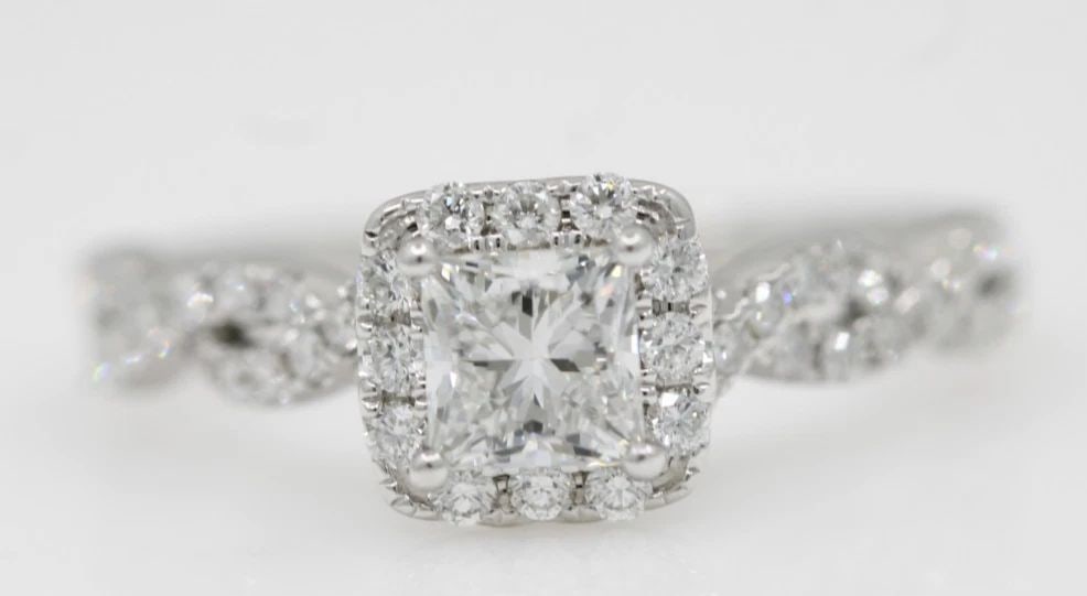 LEO 14K WHITE GOLD LAB CREATED GSI 1.16 TCW HALO DIAMOND ENGAGEMENT RING SZ 7.5 (1 of 2)