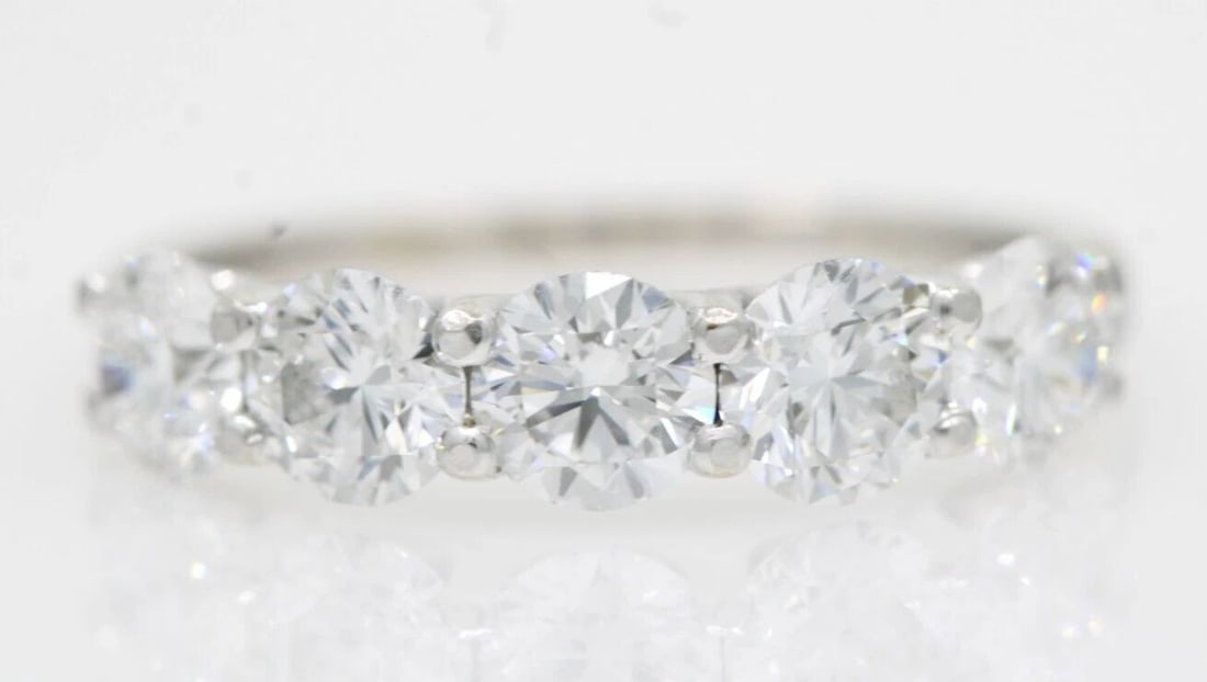 14K WHITE GOLD 2.25 TCW LAB CREATED DIAMOND 5 STONE ENGAGEMENT RING SIZE 6.5 (1 of 2)