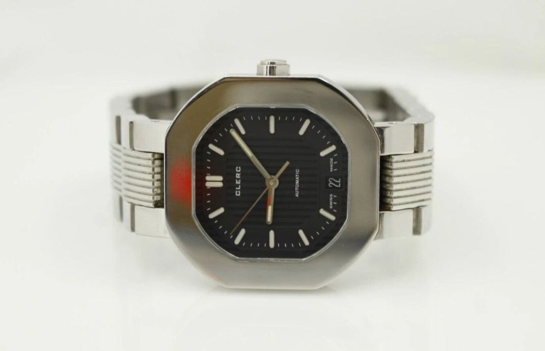 CLERC CHRONOMETER STAINLESS 35MM BLACK DATE DIAL AUTOMATIC WATCH 9802 (1 of 2)