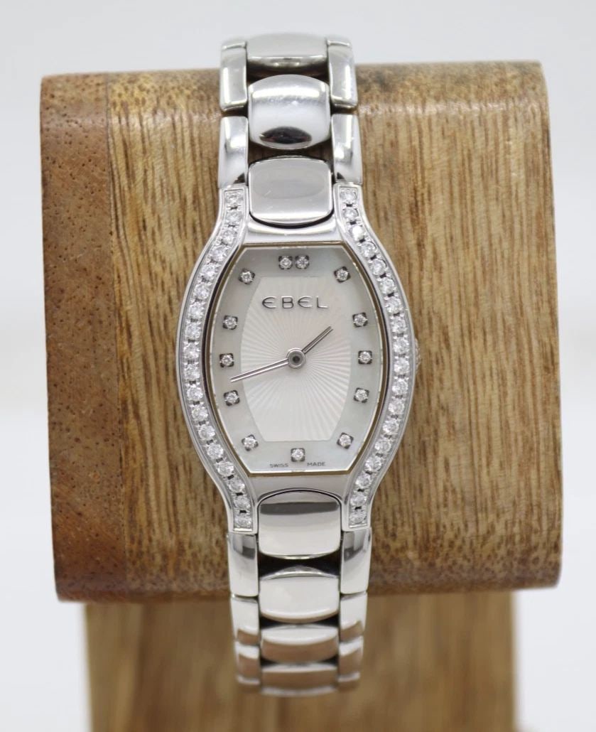 EBEL BELUGA TONNEAU STAINLESS 24MM MOP DIAMOND DIAL BEZEL WOMAN'S WATCH E9656G28 (1 of 2)