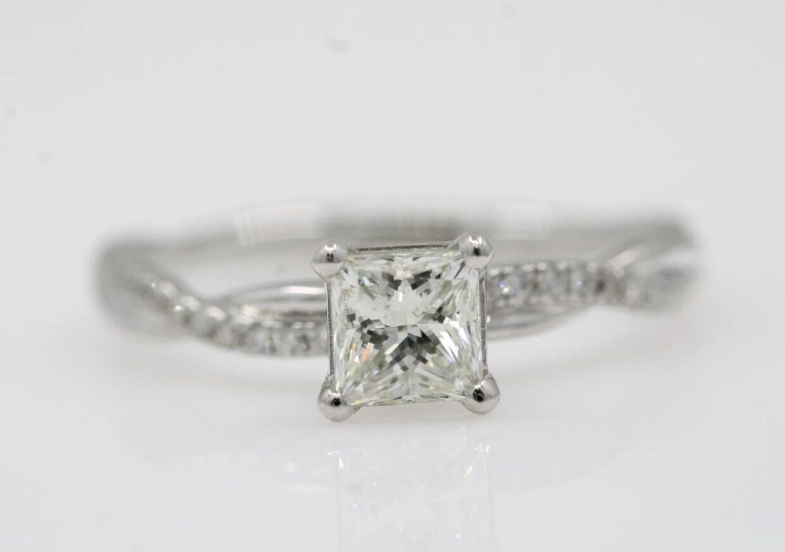 14K WHITE GOLD 0.80 TCW GIA NATURAL DIAMOND PRINCESS ENGAGEMENT RING SIZE 7 (1 of 2)