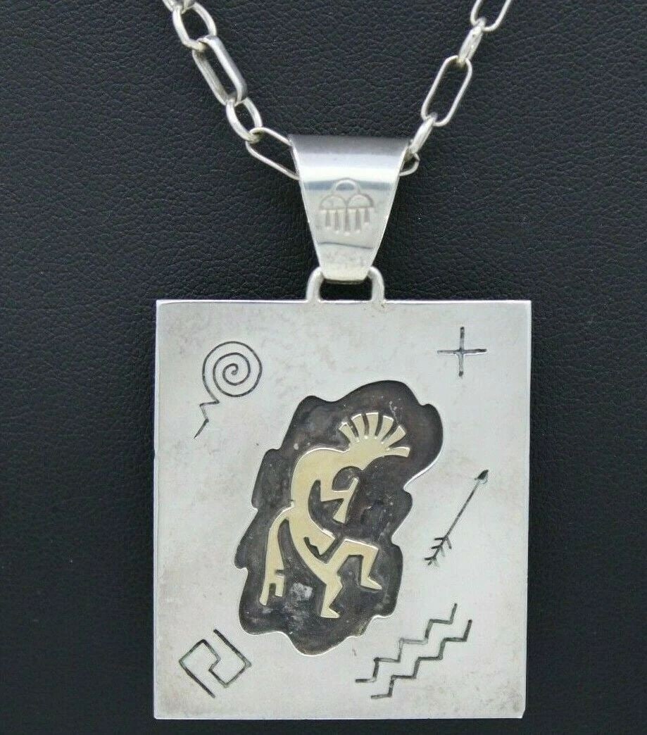 HOPI VICTOR COOCHWYTEWA STERLING SILVER & 14K REVERSIBLE PENDANT W/ 16" NECKLACE (1 of 2)
