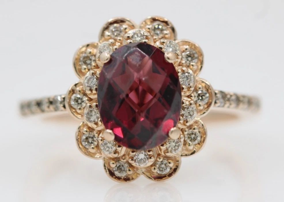 LEVIAN 14K ROSE GOLD RHODOLITE GARNET & DIAMOND RING SIZE 7 - 4.3 G (1 of 2)