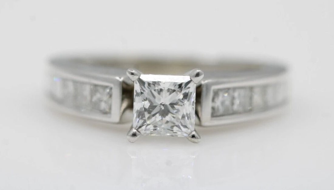 14K WHITE GOLD 1.25 TCW NATURAL PRINCESS DIAMOND ENGAGEMENT RING SIZE 5 ~ 3.7G (1 of 2)