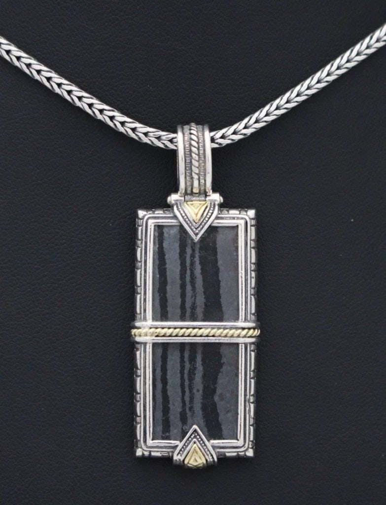 KONSTANTINO STERLING SILVER & 18K GOLD CARVED FERRITE PENDANT NECKLACE 26" W/BOX (1 of 2)