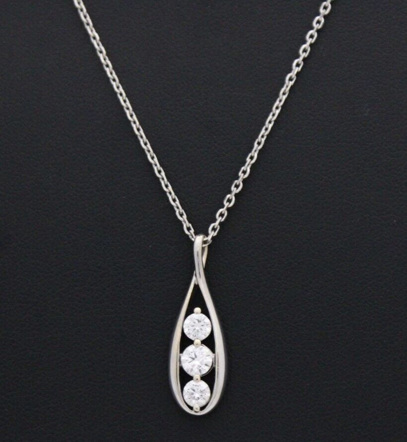 14K WHITE GOLD 0.75 TCW NATURAL DIAMOND PENDANT W/ 18" CHAIN NECKLACE 5.2 GRAMS (1 of 2)