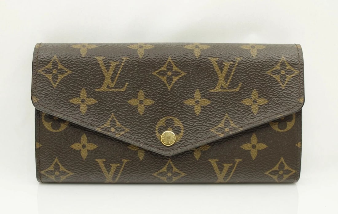 AUTHENTIC LOUIS VUITTON SARAH 7.5" BROWN MONOGRAM LEATHER WALLET W/ BOX & POUCH (1 of 2)