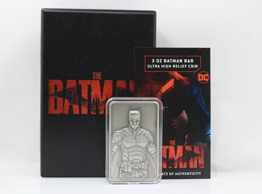 2023 BARBADOS ANTIQUE BATMAN BAR 3 OZ. SILVER ULTRA HIGH RELIEF COIN (1 of 2)