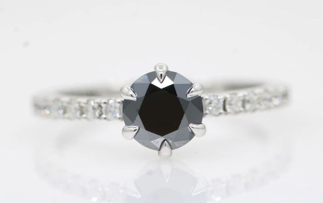 DESIGNER 10K WHITE GOLD 1.25 TCW NATURAL BLACK DIAMOND RING SIZE 7.5 - 2.9 GRAMS: DESIGNER 10K WHITE GOLD 1.25 TCW NATURAL BLACK DIAMOND RING SIZE 7.5 - 2.9 GRAMS DESIGNER 10K WHITE GOLD 1.25 TCW NATURAL BLACK DIAMOND RING SIZE 7.5 - 2.9 GRAMS Description Designer 10K White Gold 1.
