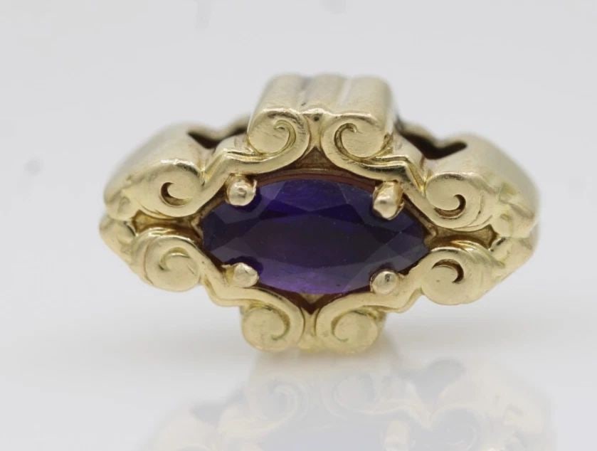 14K YELLOW GOLD PURPLE AMETHYST BRACELET SLIDE CHARM 2.3 GRAMS (1 of 2)