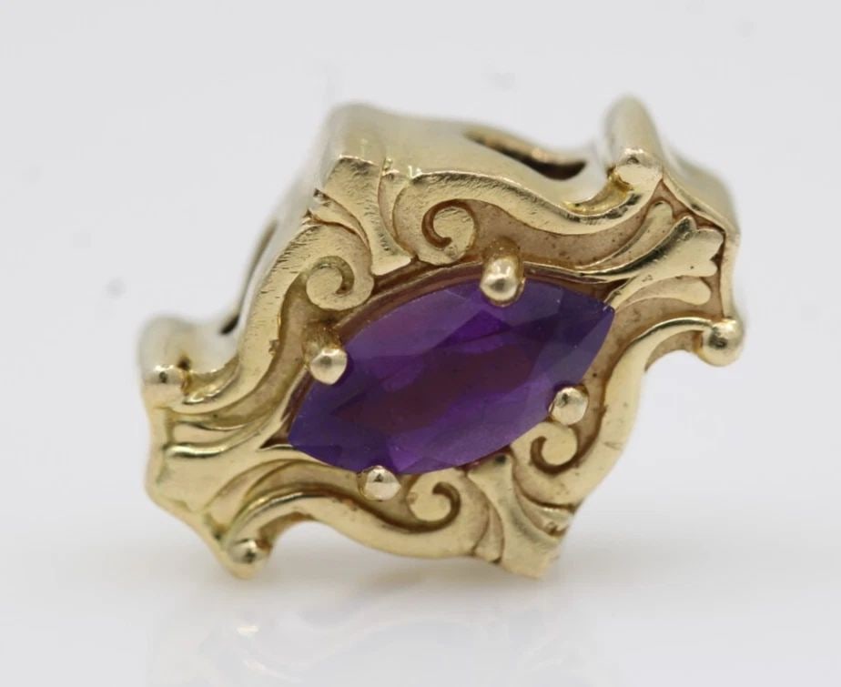 14K YELLOW GOLD AMETHYST BRACELET SLIDE CHARM 2.4 GRAMS (1 of 2)