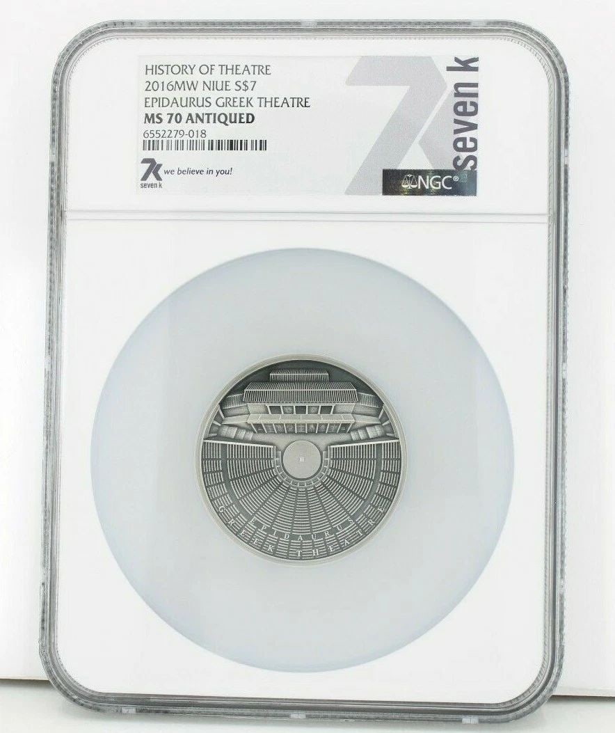 HISTORY OF THEATRE 2016 MW NIUE S$7 EPIDAURUS GREEK THEATRE MS 70 ANTIQUED NGC (1 of 2)