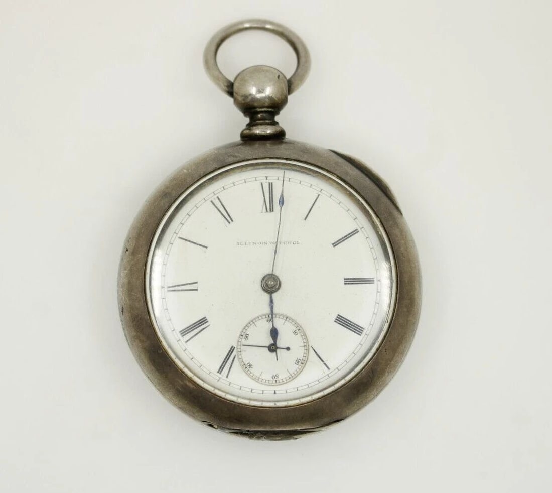 1883 ILLINOIS WATCH CO. OPEN FACE COIN SILVER 11J 18S GRADE 2 POCKET WATCH W/KEY (1 of 2)