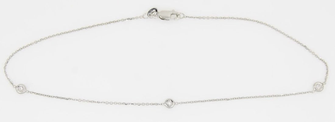 18K WHITE GOLD NATURAL DIAMOND STATION BRACELET ANKLET FITS 9 3/4" - 1.9 GRAMS (1 of 2)