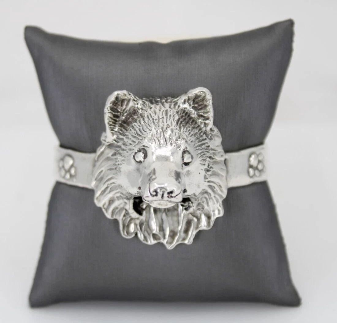 DESIGNER SOUTHWESTERN STERLING SILVER WOLF CUFF BRACELET 6" ~ 69.2 GR (1 of 2)