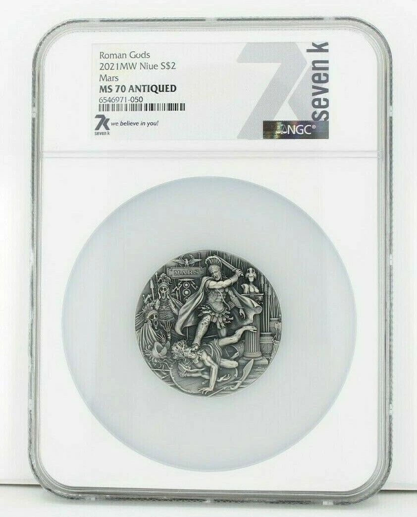 2021 NIUE MV $2 2 OZ SILVER ROMAN GODS: MARS HIGH RELIEF ANTIQUED NGC MS 70 (1 of 2)