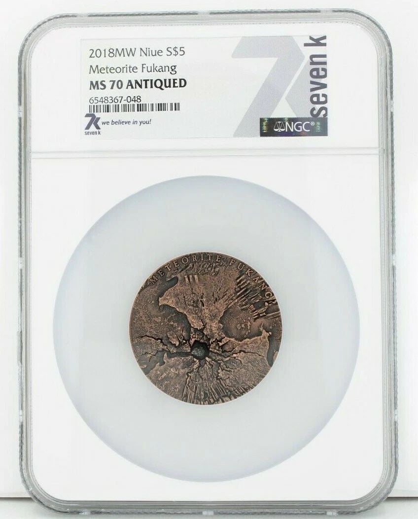 RARE! 2018 MW NIUE S$5 METEORITE FUKANG MS 70 MS70 ANTIQUED NGC REAL METEORITE (1 of 2)