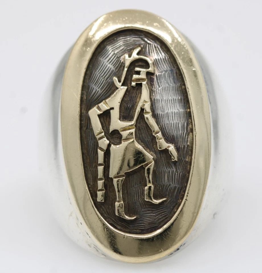 JOE JOSYTEWA NATIVE AMERICA HOPI STERLING SILVER & 14K GOLD RING SIZE 7 (1 of 2)