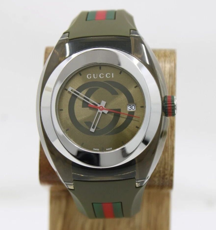 GUCCI SYNC XXL MM GREEN RUBBER BAND 46MM GREEN DIAL UNISEX WATCH YA137106 (1 of 2)