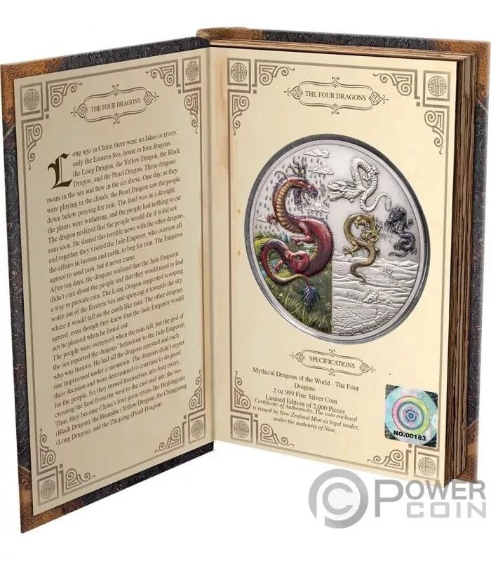 2019 2OZ MYTHICAL DRAGONS OF THE WORLD .999 SILVER COLOURIZED COIN THE 4 DRAGONS (1 of 2)
