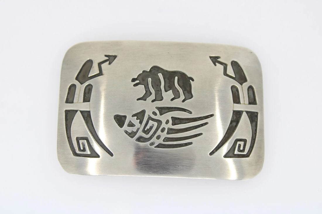 VINTAGE NAVAJO NATIVE AMERICAN STEEVE GRANT SG BEAR CLAW BELT BUCKLE 43.7G (1 of 2)