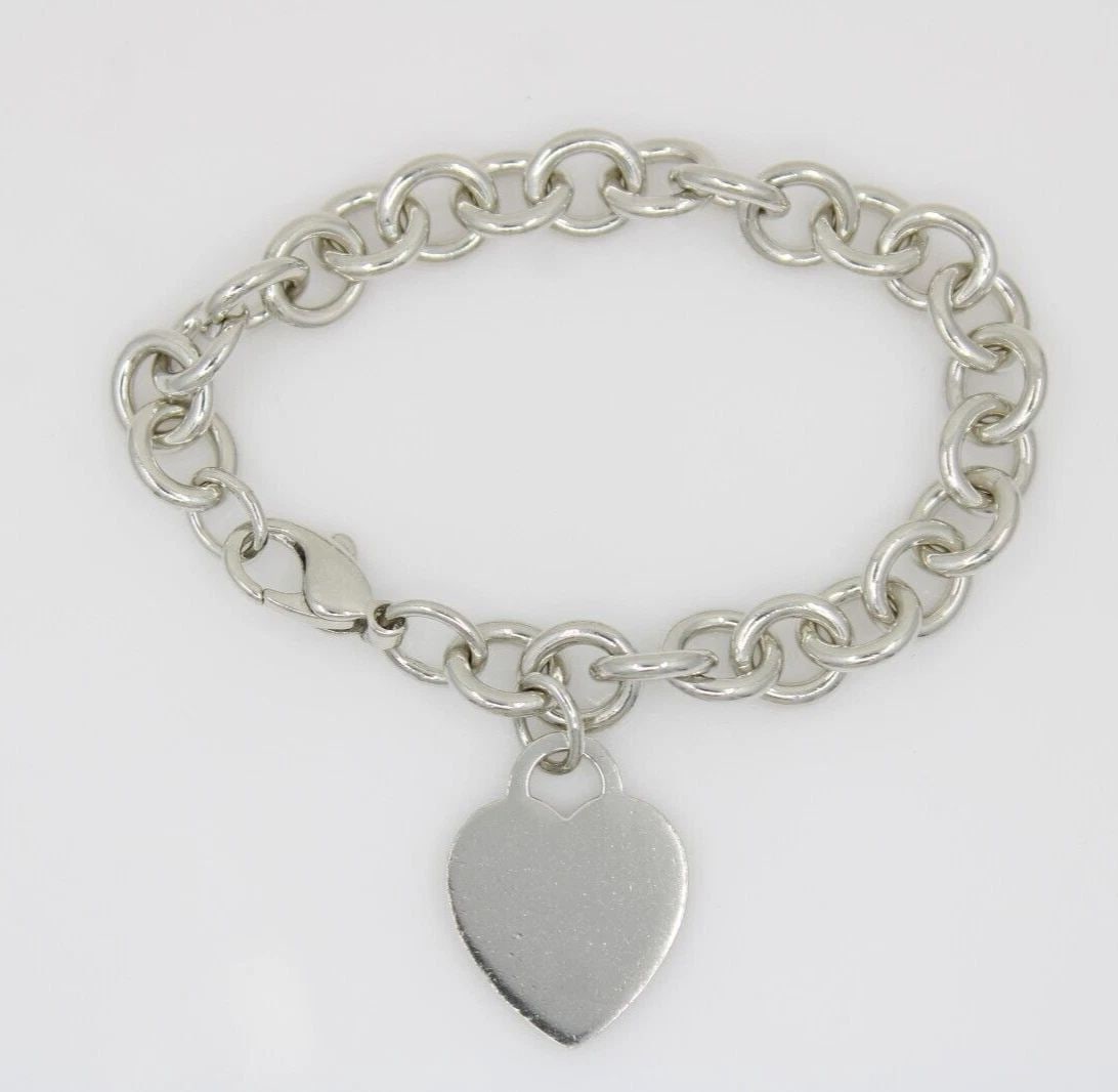 TIFFANY & CO. STERLING SILVER BLANK HEART TAG CHARM 7.5" BRACELET (1 of 2)