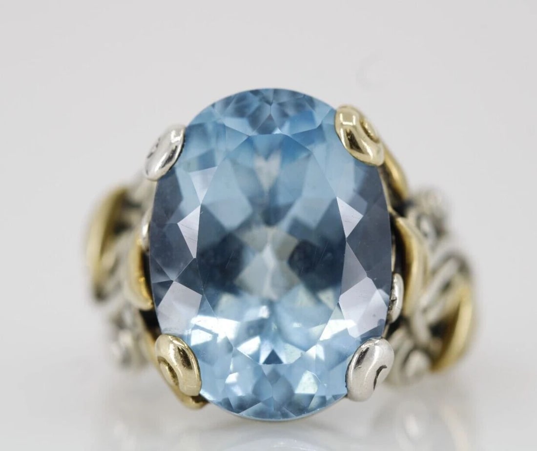 BARBARA BIXBY STERLING & 18K 14.0 CT BLUE TOPAZ VINE RING SIZE 7 (1 of 2)