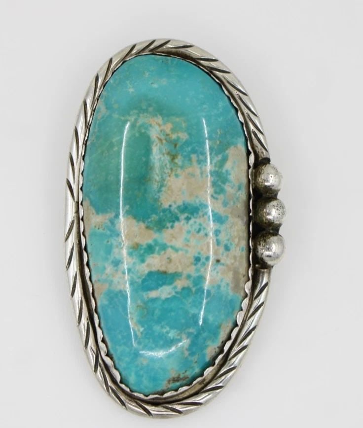 NAVAJO ROY BUCK STERLING SILVER TURQUOISE BOLO TIE PENDANT 2.25" ~ 28G (1 of 2)