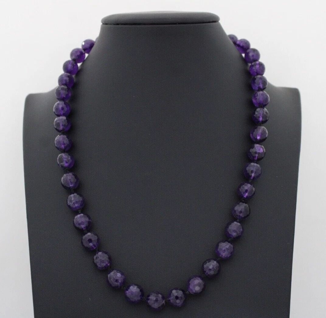 VINTAGE 14K YELLOW GOLD NATURAL AMETHYST BEADED 19" NECKLACE 52 GRAMS (1 of 2)